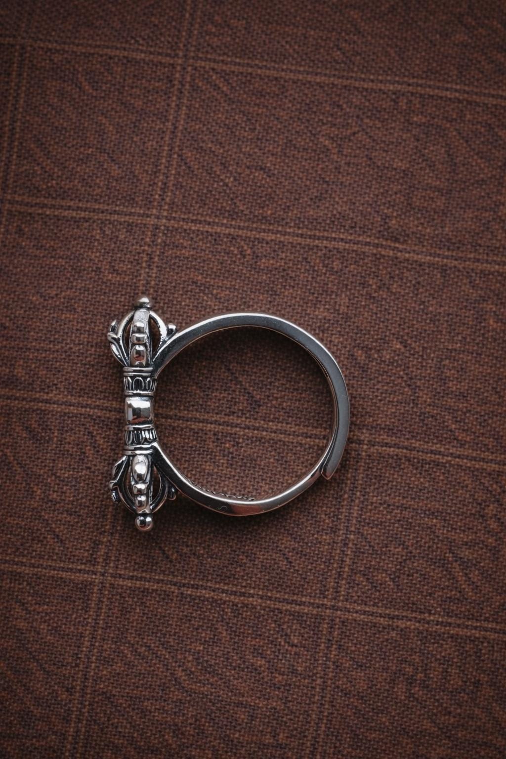 Vintage Tibetan Dorje Ring – S925 Silver Plated Vajra Buddhist Adjustable Ring