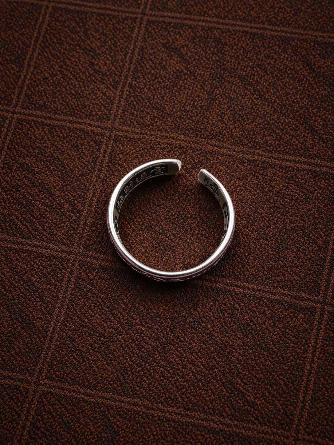 Handmade Tibetan Enamel Sanskrit Ring – Adjustable Open Band Unisex