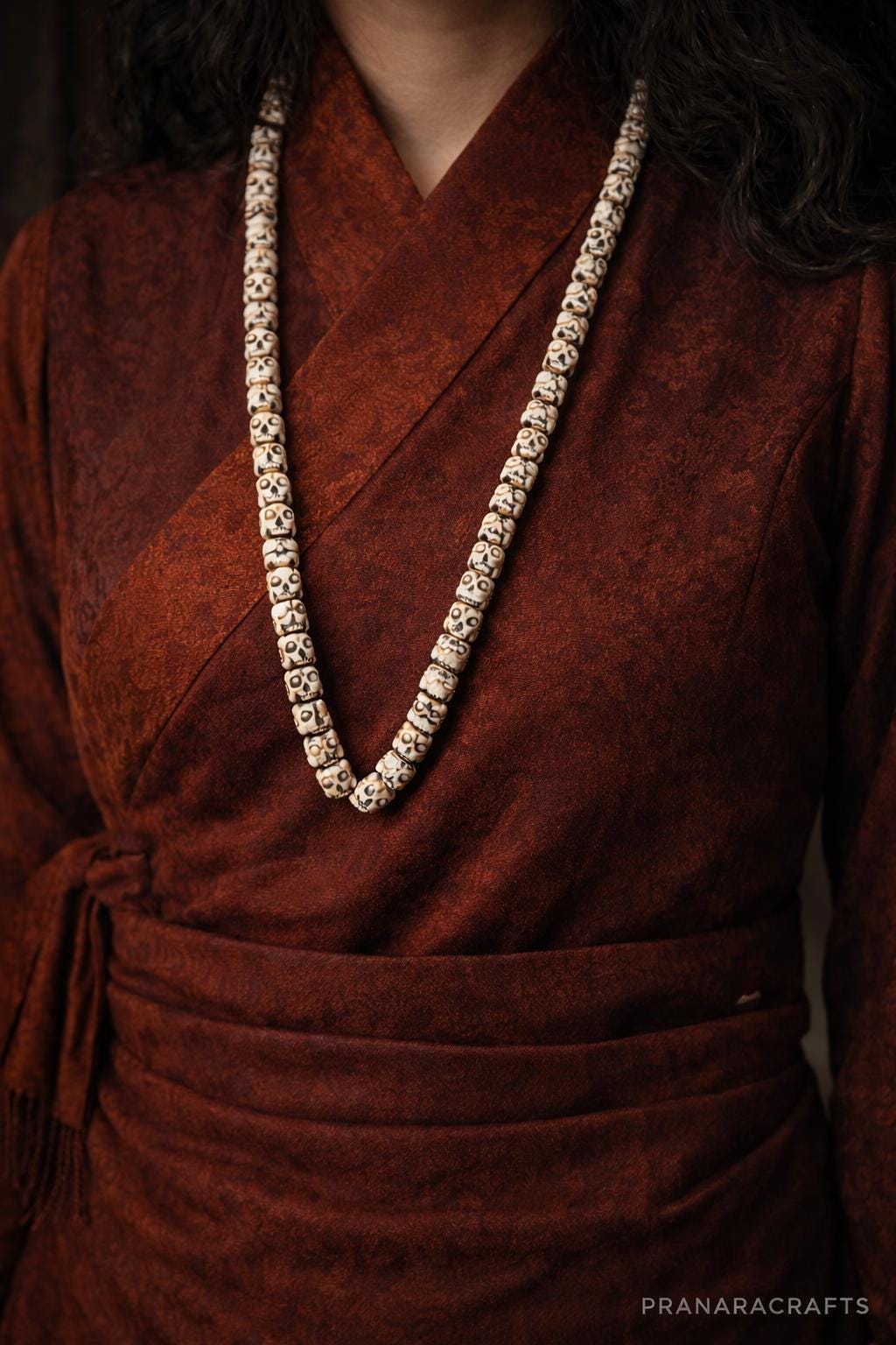 Tibetan Camel Bone Mala Necklace – 110 Bead Hand-Carved Skull Style | 106cm Wearable Meditation Jewelry