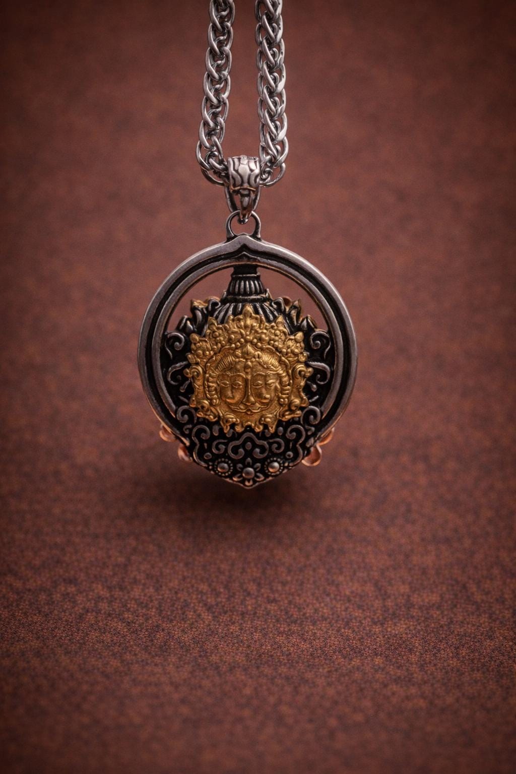 Tibetan Goddess Pendant – Vintage Gold Flame Necklace