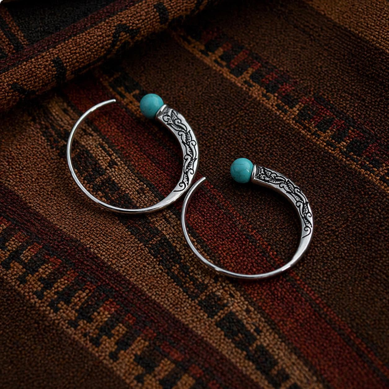 Turquoise Tibetan Ethnic Hoops