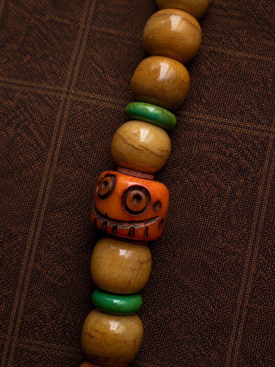 Tibetan Yak Bone 108 Bead Mala Bracelet, Turquoise Agate, Boho Prayer Beads