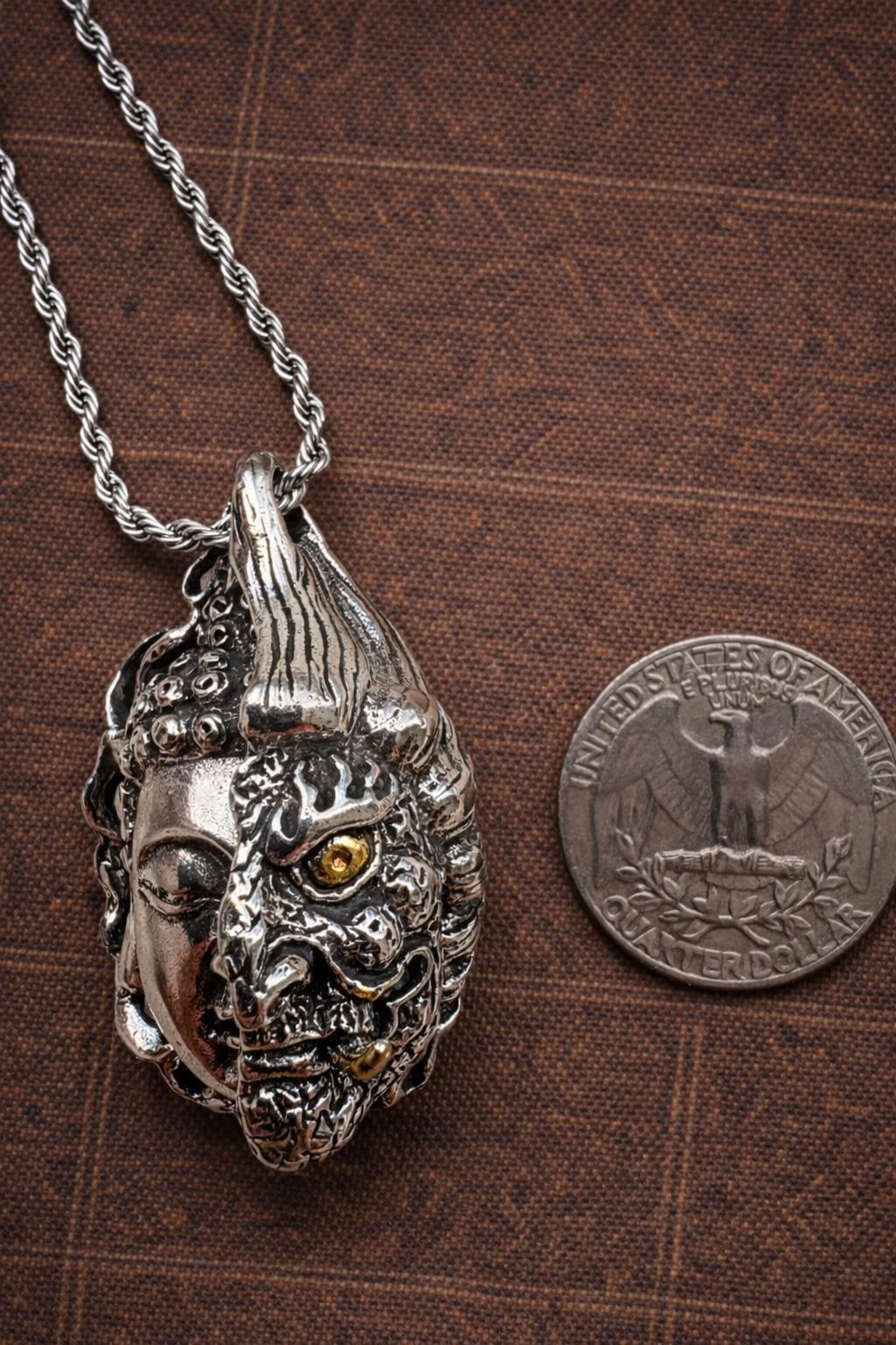One Thought Buddha Demon Pendant – Silver Plated Necklace, Vintage Buddhist Protection Jewelry