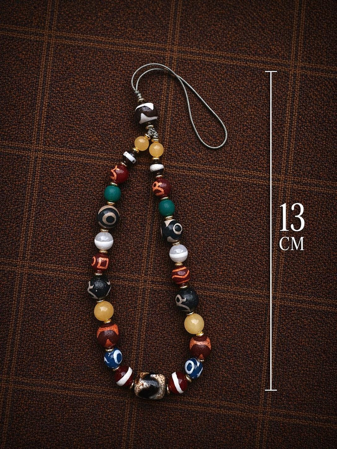 Tibetan Dzi Agate Phone Charm – Multi Gem Beaded Strap | Handmade Lucky Amulet