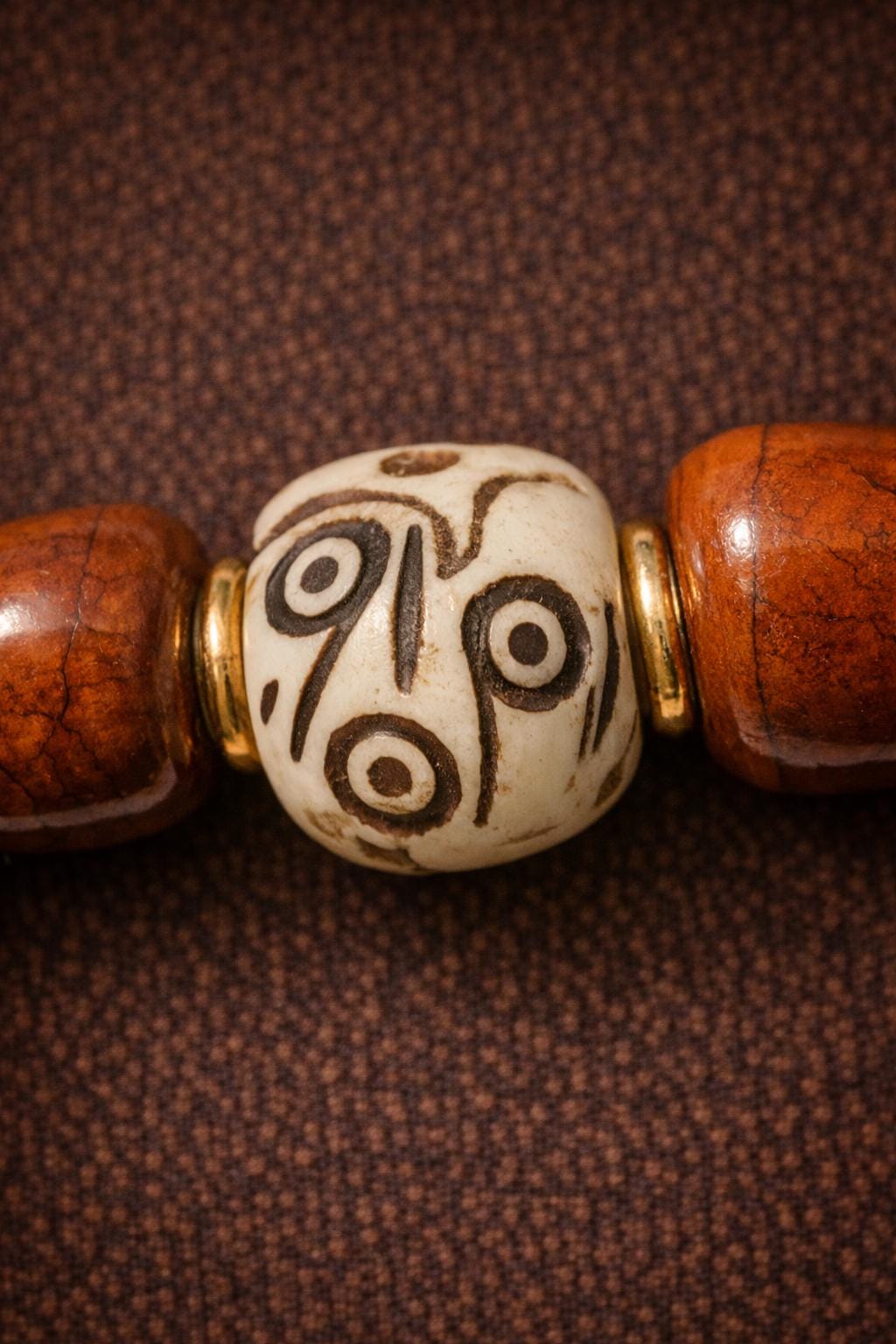 Yak Bone Skull & Dzi Bead Bracelet – Tibetan Vintage Amulet | Handmade Protection Jewelry