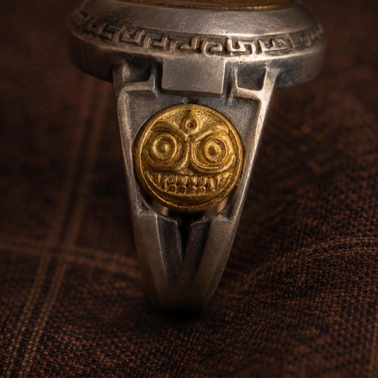 Tibetan Lhamo Dzi Ring, Vintage Adjustable Ring, Symbolic Agate Statement Jewelry