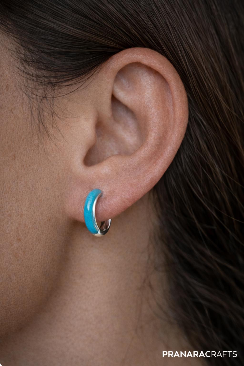 925 Silver Plated Handmade Tibetan-Style Turquoise Hoop Earrings
