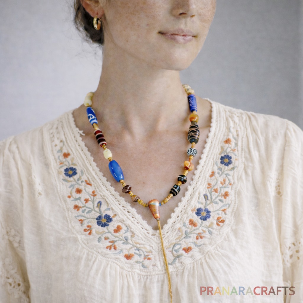 Tibetan Multi-Bead Pendant Necklace | Ethnic Agate Charm