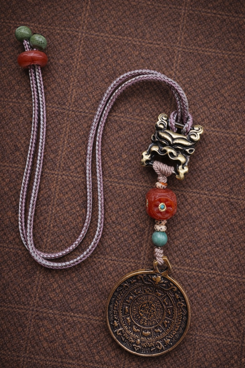 Tibetan Protection Amulet Pendant – Vintage Bronze Spiritual Charm (Bagua Symbol), Car Hanging