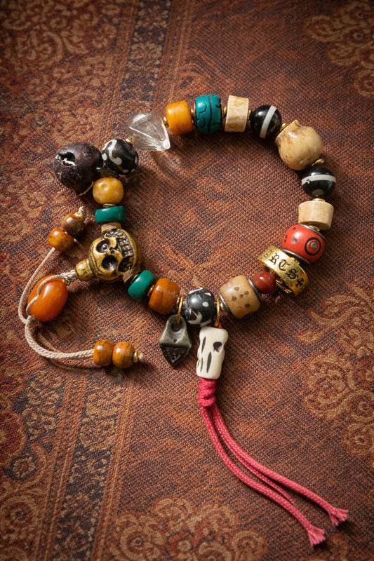 Tibetan Wealth Bracelet – Multi-Charm Vintage Fortune Amulet | Handmade Spiritual Jewelry