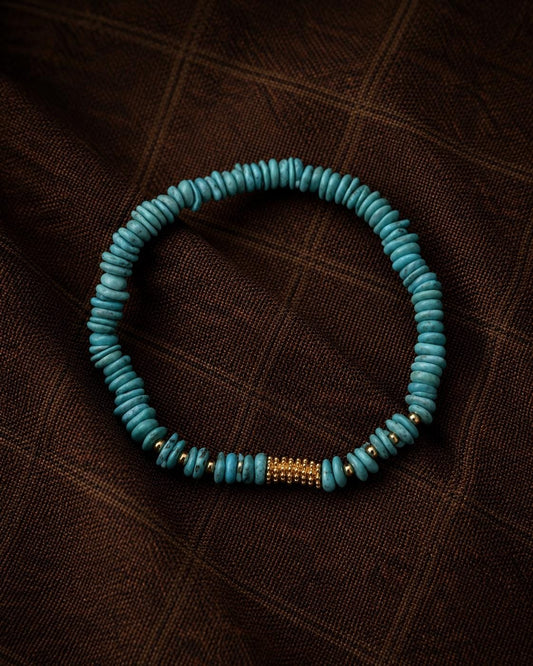 Natural Turquoise Nugget Bracelet, 18K Gold Plated Beads, Tibetan Inspired Handmade Bracelet