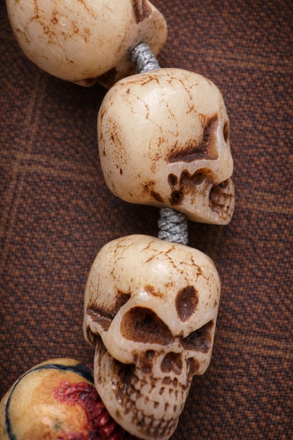 Yak Bone Skull Beaded Bracelet – Tibetan Vintage Amulet with Large Beads