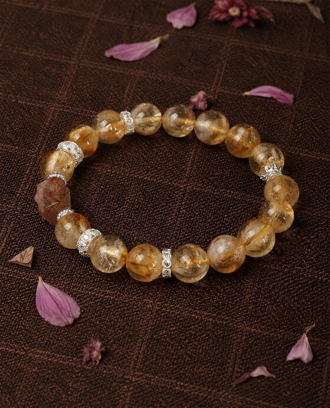 Natural Citrine Bracelet, Tibetan Style Yellow Crystal Beaded Bracelet