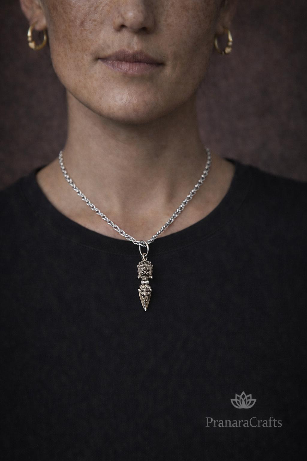 Mahakala Phurba Necklace – Tibetan Ritual Dagger Amulet | Vintage Spiritual Pendant