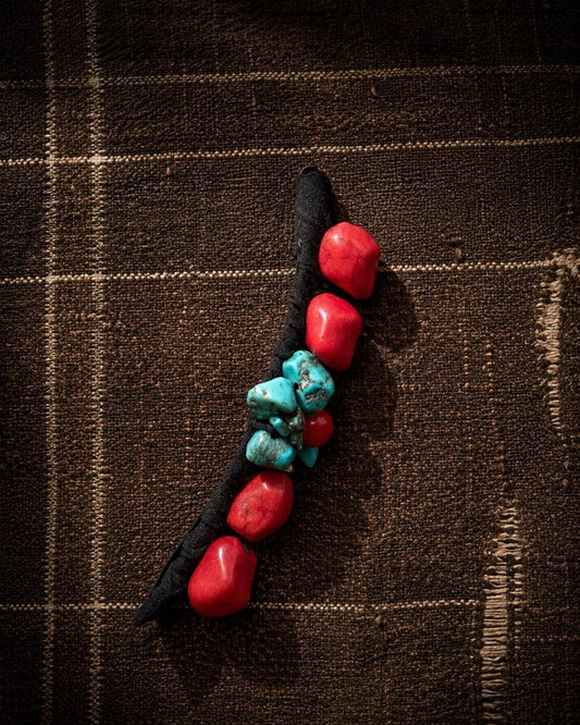 Tibetan Turquoise Coral Beaded Hair Clip, Ethnic Handmade Barrette Accessory