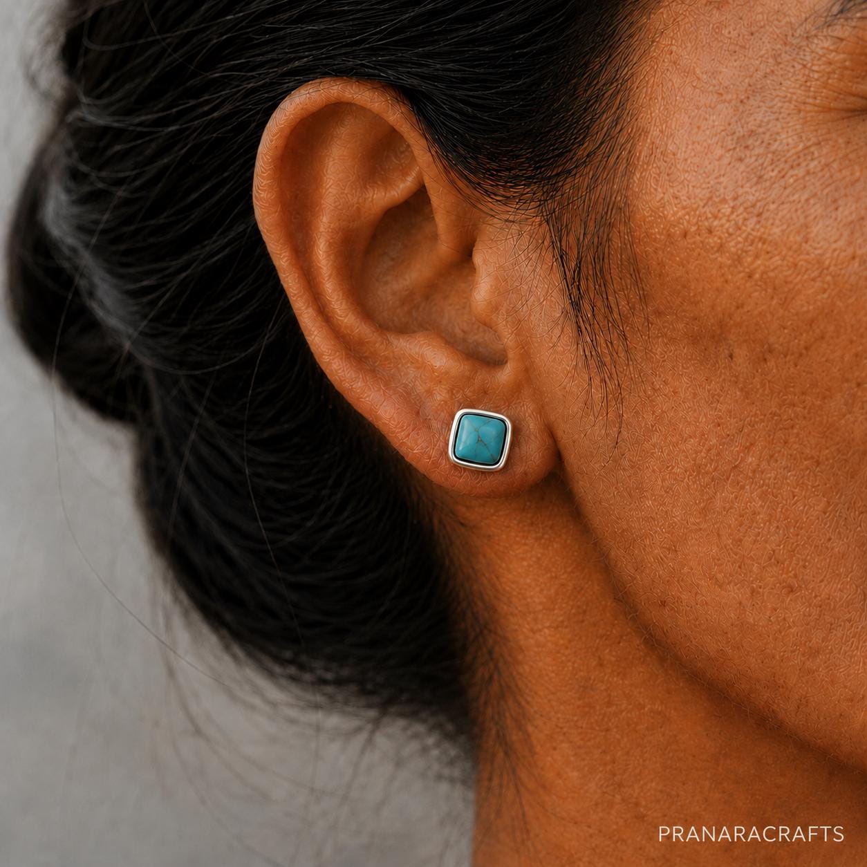 Silver Plated Turquoise Stud Earrings, Vintage Tibetan Style Boho Jewelry