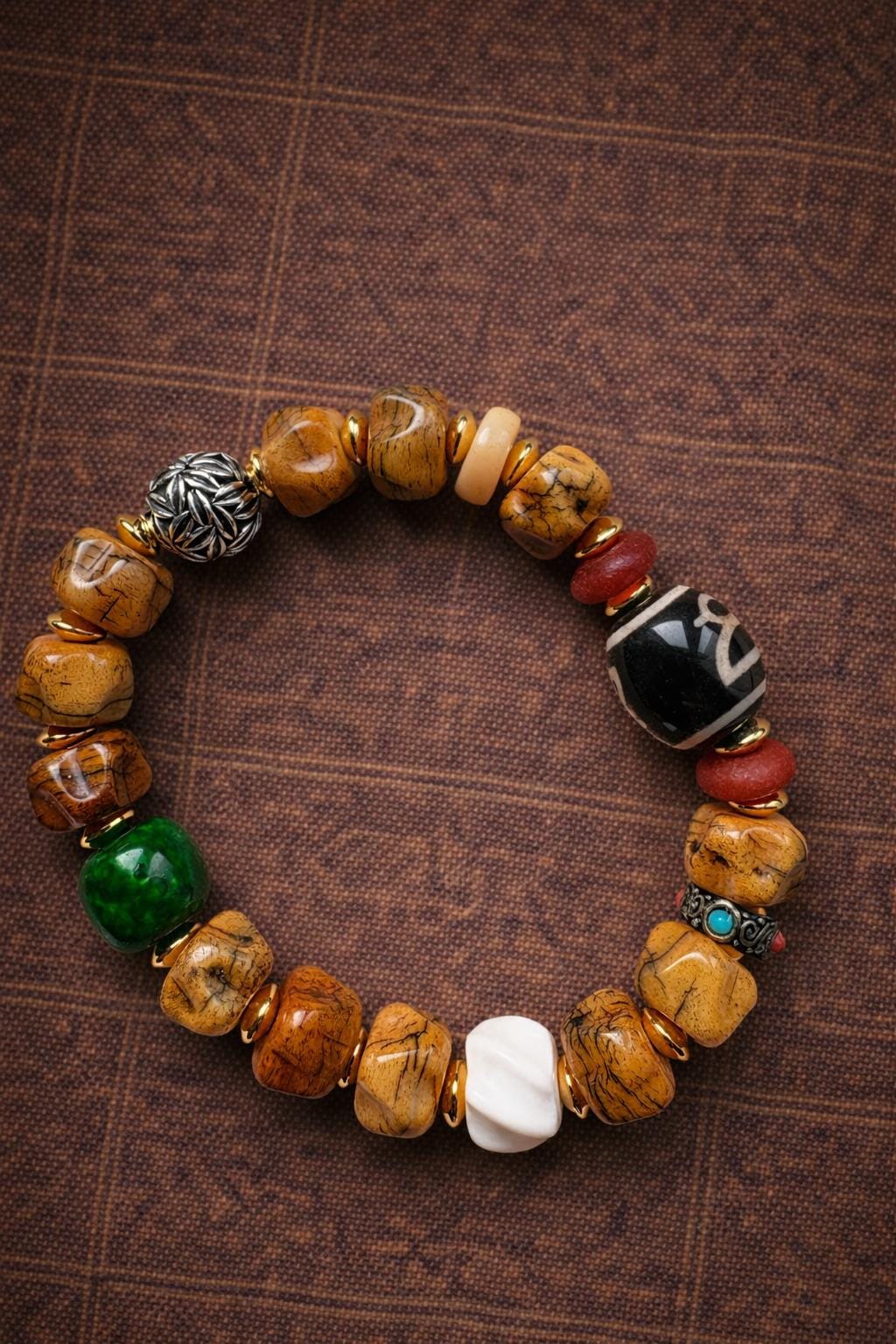 Tibetan Yak Bone Bracelet – Wealth Dzi Bead