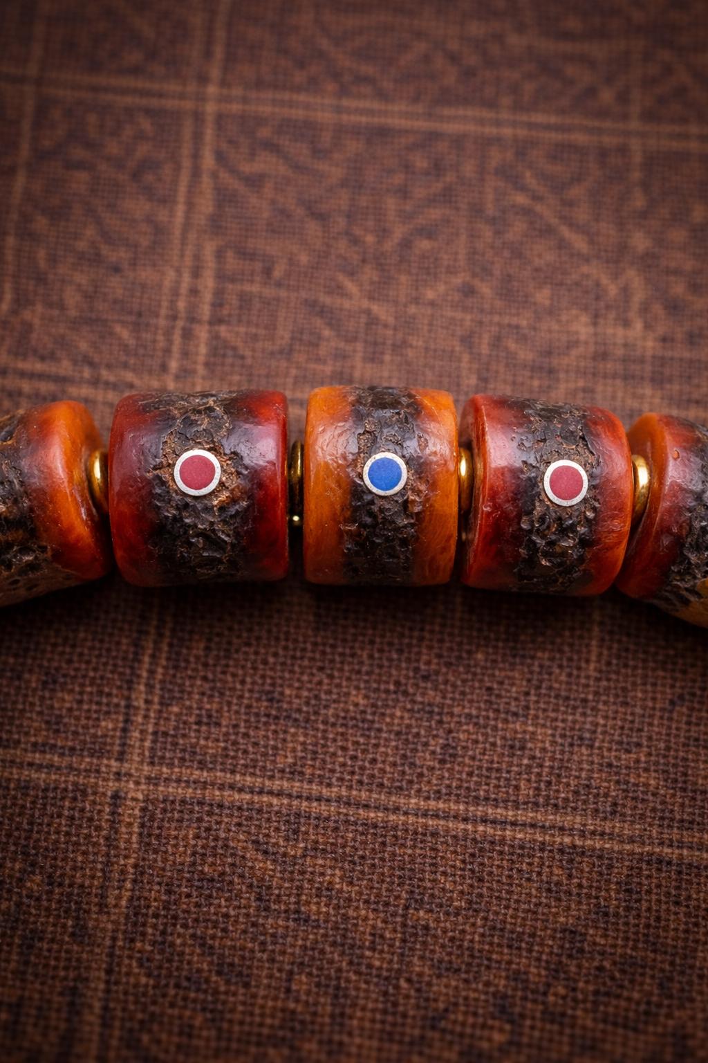 Tibetan Yak Bone Multi-Inlay Barrel Bead Bracelet – Vintage Style Unisex Spiritual Jewelry