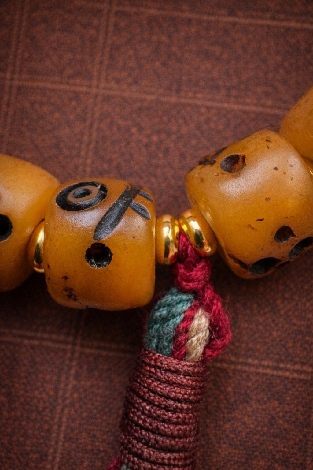 Tibetan Yak Bone Citipati Barrel Bead Bracelet – Vintage Detail | Tassel Accent | Unisex Spiritual Jewelry