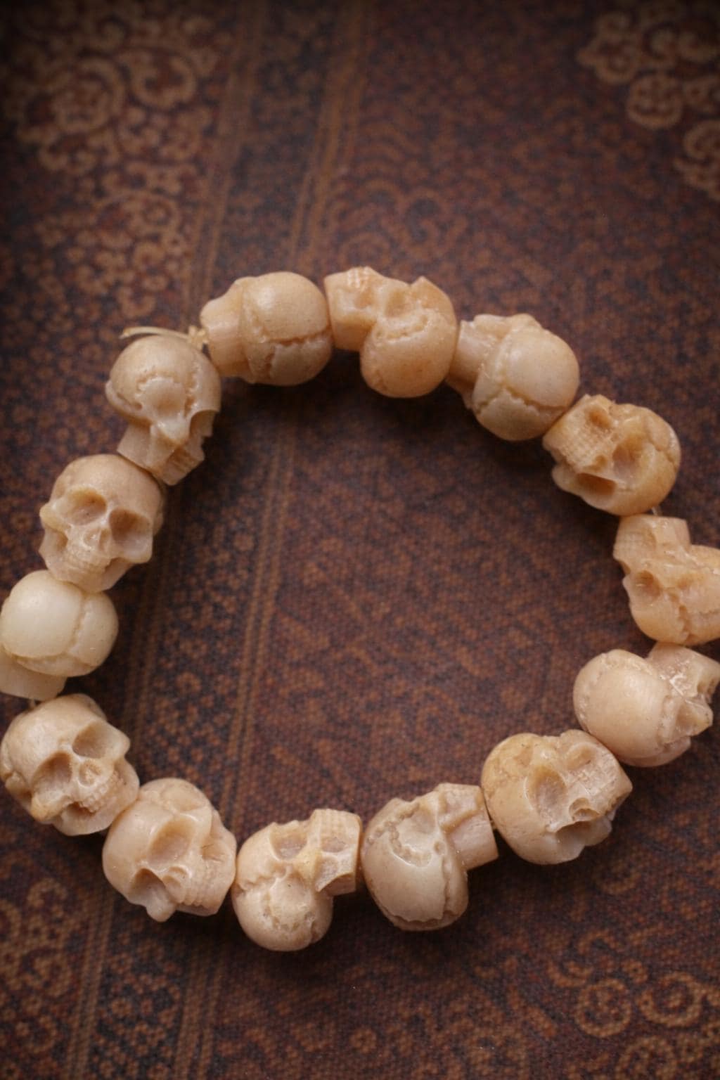 Camel Bone Skull Bracelet – Large Bead Tibetan Vintage Amulet, Handmade Protection Charm