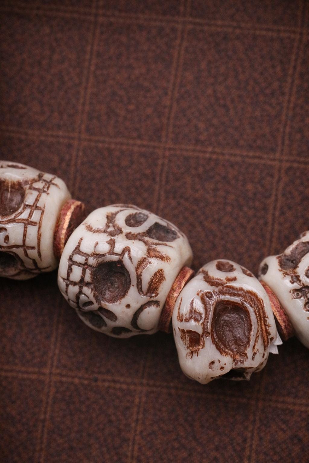 Tibetan Camel Bone Bracelet – Hand-Carved Skull Beads | Spiritual Protection Jewelry
