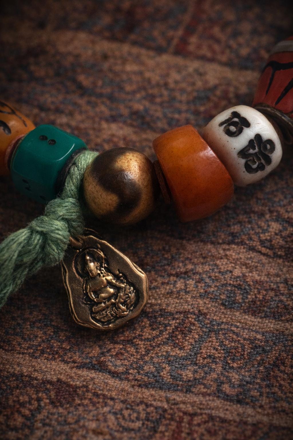 Tibetan Dzi & Turquoise Bracelet with Bronze Buddha Talisman | Symbol of Fortune | PranaraCrafts