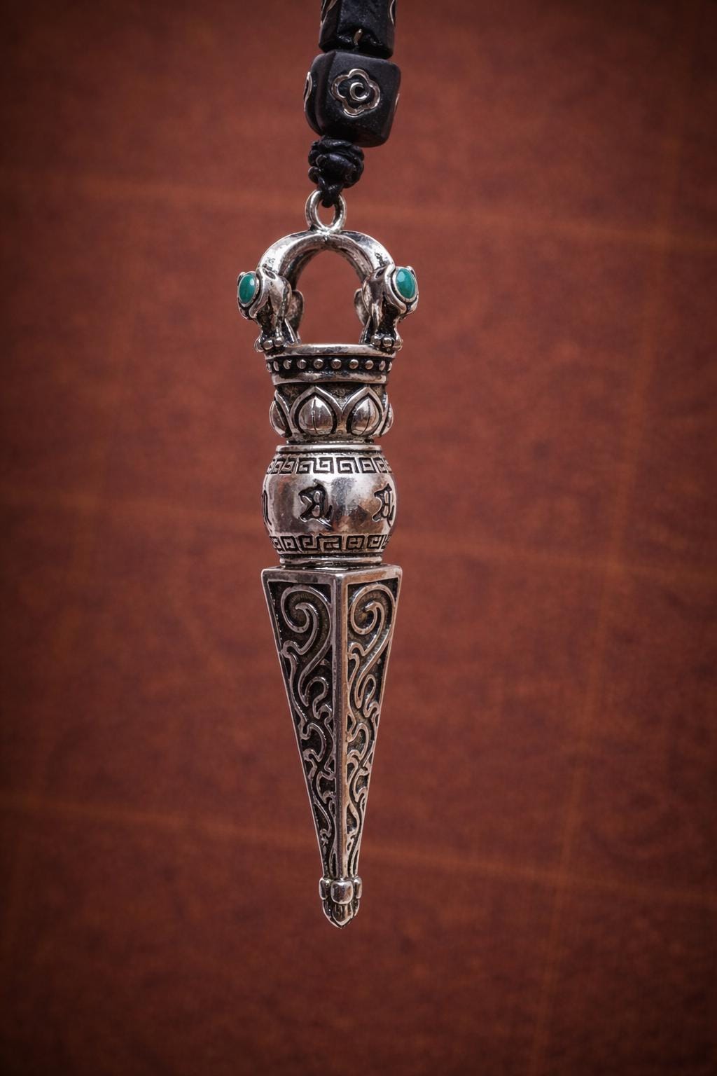 Vintage Silver Plated Pendant Necklace, Tibetan Style Phurba Charm
