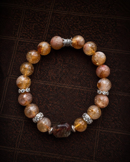Natural Citrine Bracelet, Tibetan Style Yellow Crystal Beaded Bracelet