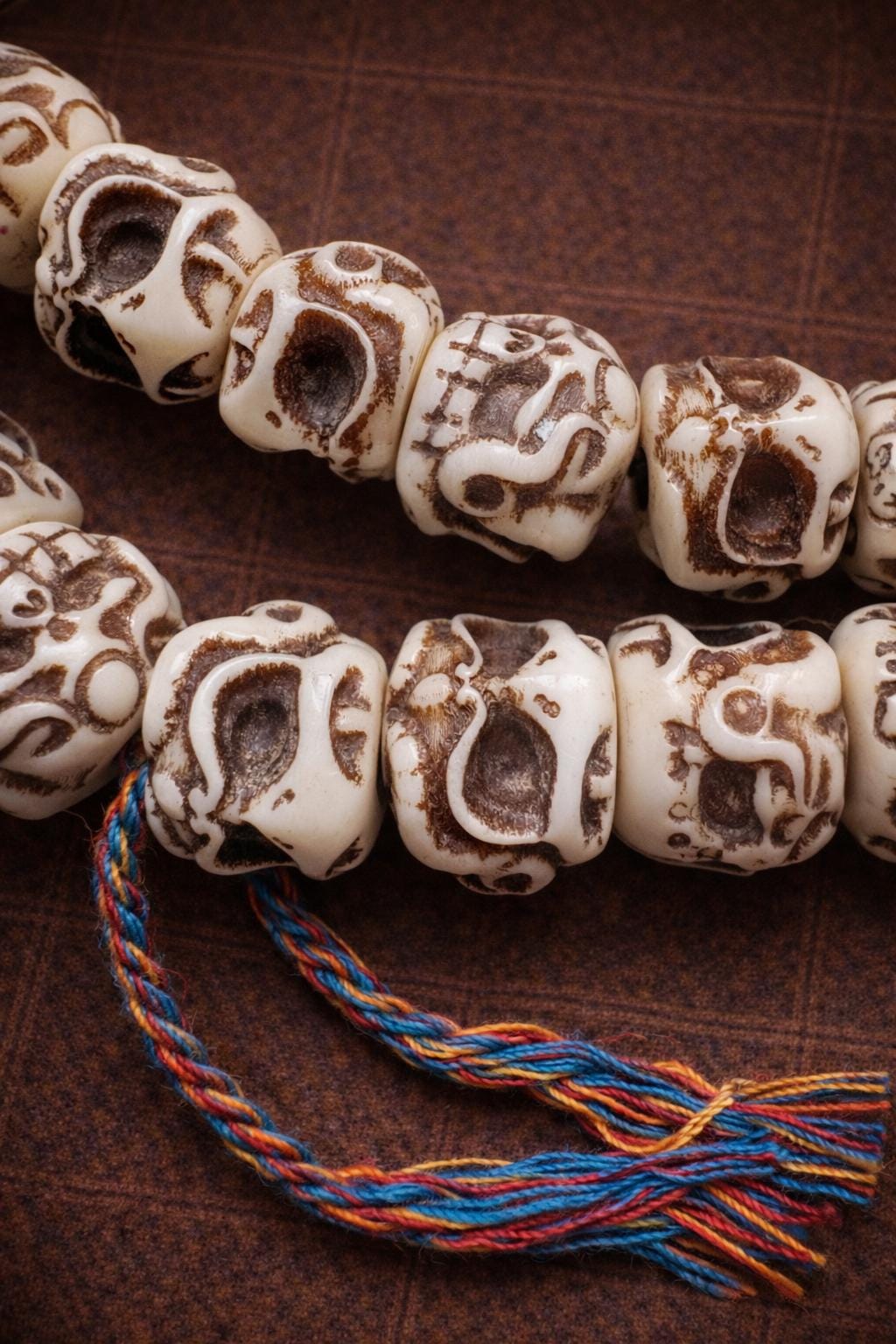 Tibetan Camel Bone Mala Necklace – 110 Bead Hand-Carved Skull Style | 106cm Wearable Meditation Jewelry