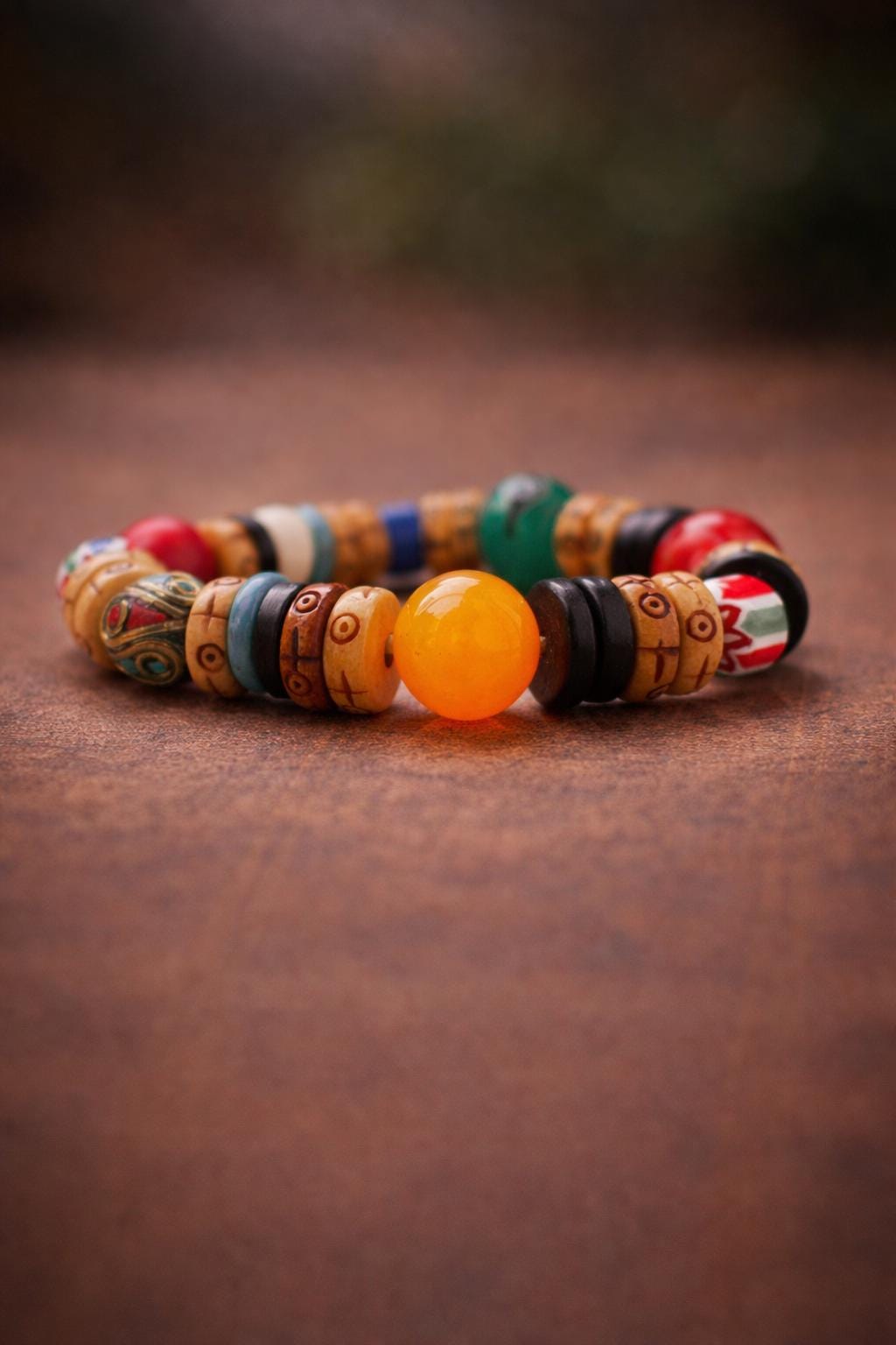 Tibetan-Inspired Multi-Bead Bracelet – Yak Bone, Agate, Glass & Copper | Handmade Statement Jewelry
