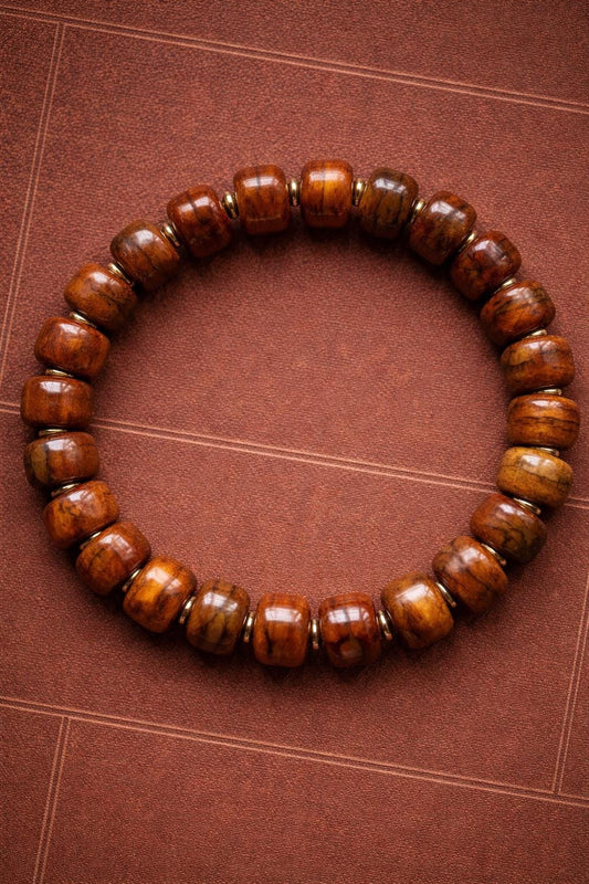 Tibetan Yak Bone Barrel Bead Bracelet – Vintage Mala Style with Spacer Beads
