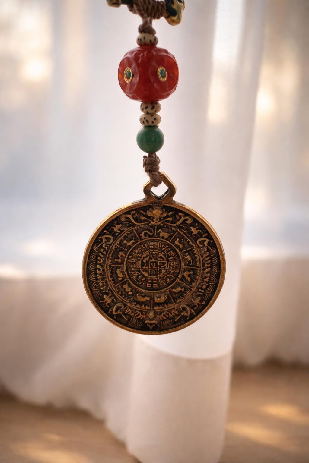 Tibetan Protection Amulet Pendant – Vintage Bronze Spiritual Charm (Bagua Symbol), Car Hanging