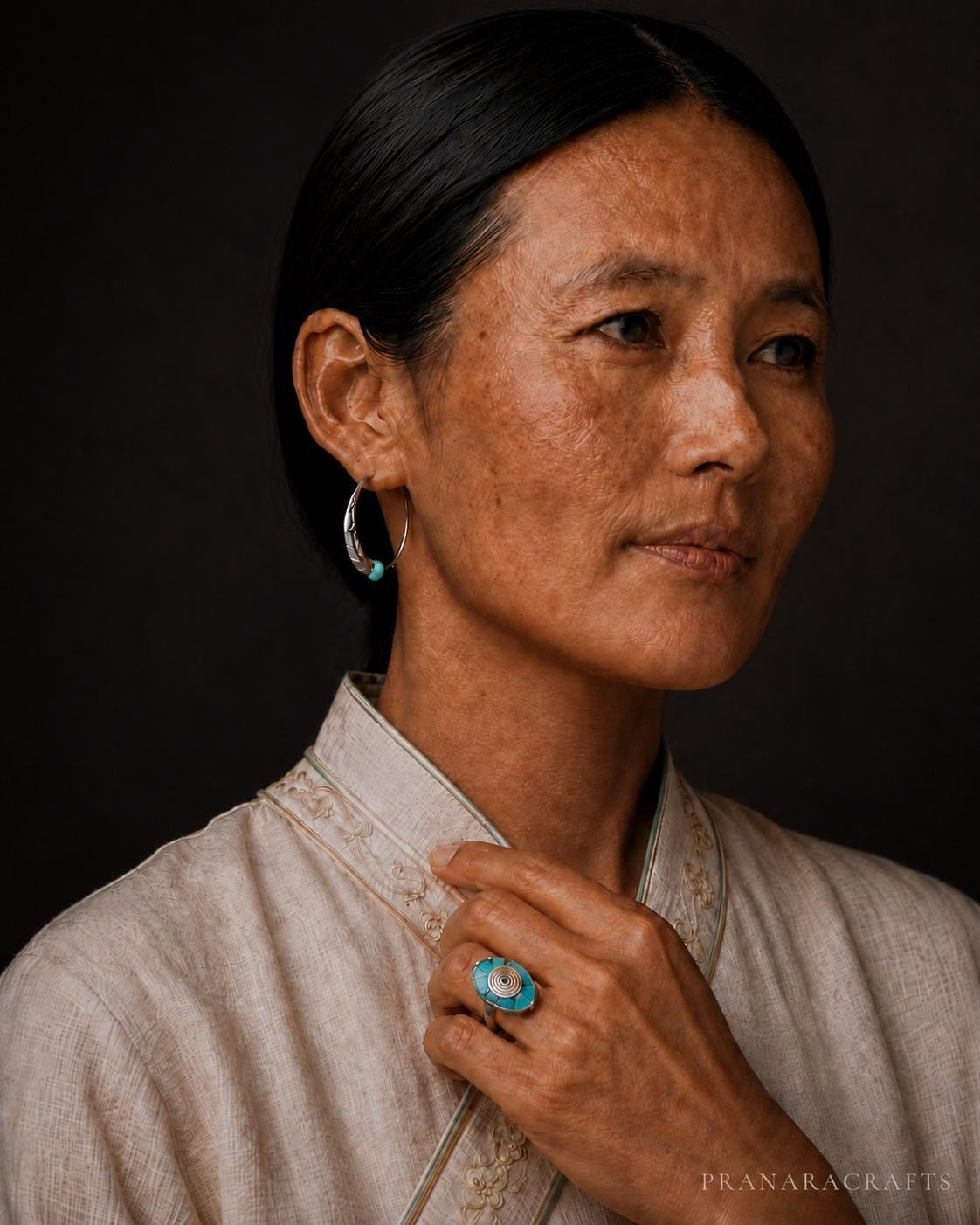 Turquoise Teardrop Adjustable Ring, Tibetan-Inspired Handmade Ring