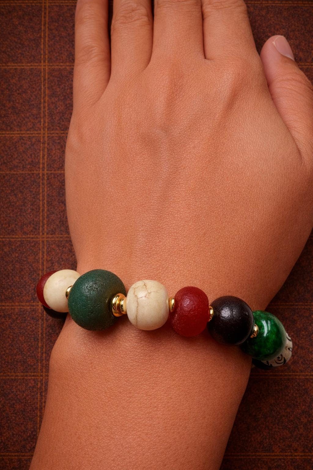 Tibetan Multi-Gem Dzi Bracelet – Agate & Bone Beads | Spiritual Mala Jewelry
