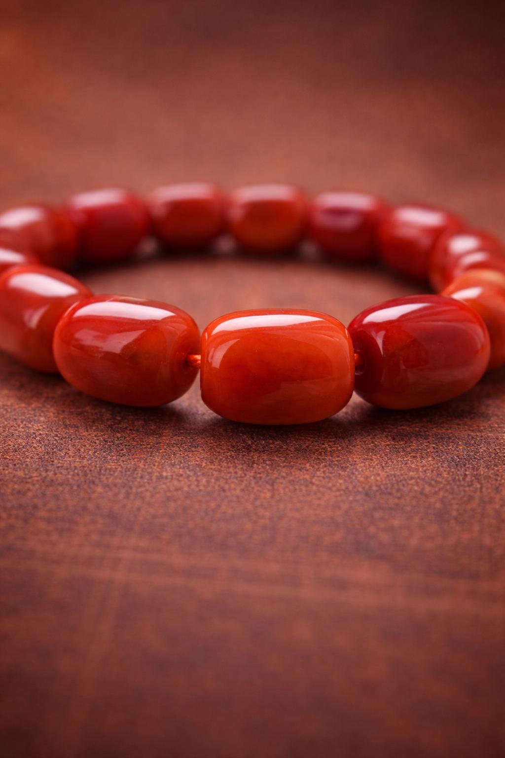 Red Agate Barrel Bead Bracelet – Handmade Gemstone Stretch Bracelet | Unisex Minimalist Jewelry