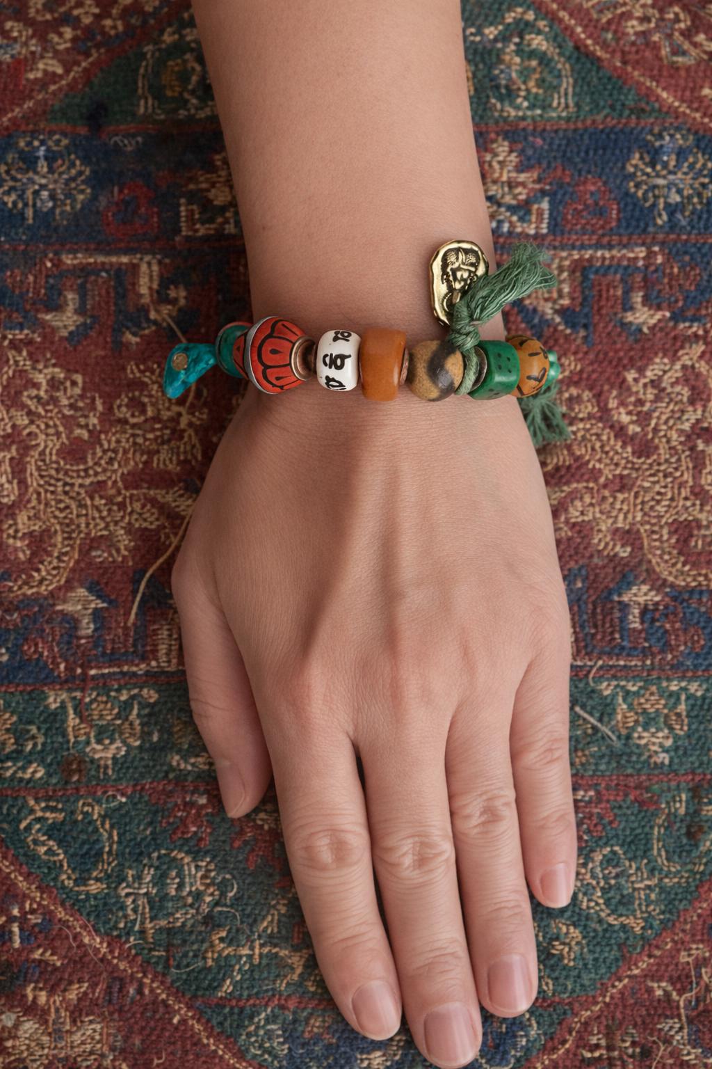 Tibetan Dzi & Turquoise Bracelet with Bronze Buddha Talisman | Symbol of Fortune | PranaraCrafts
