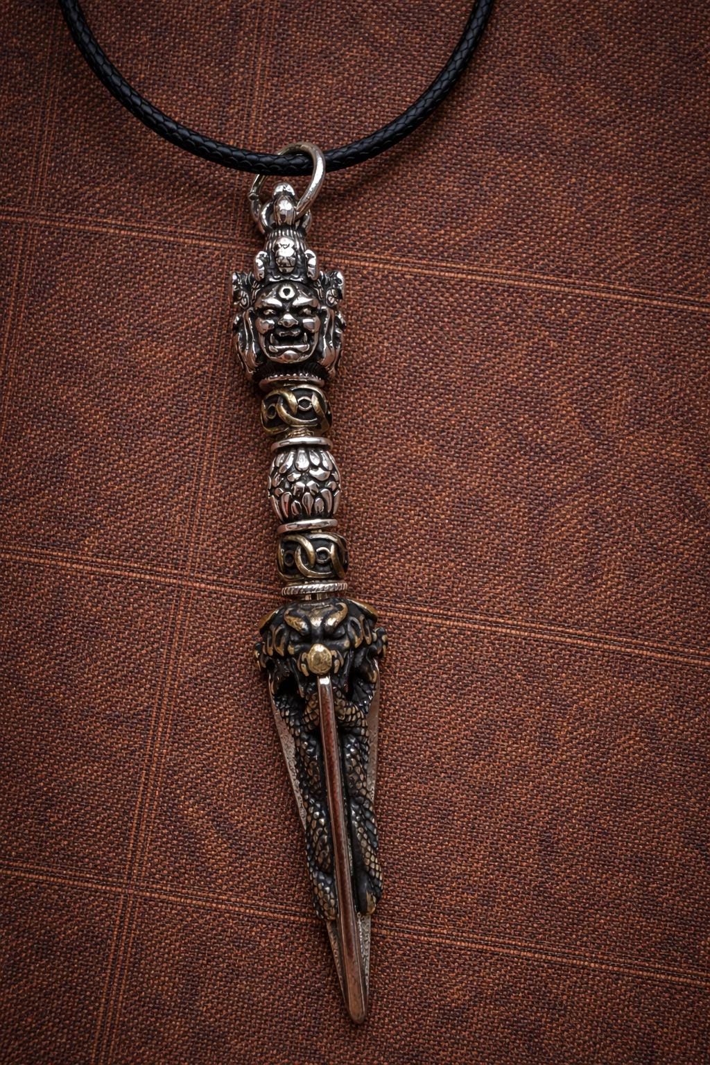 Tibetan Phurba Pendant Necklace – Vajra Dagger Amulet | Vintage Protection Talisman