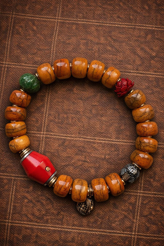 Tibetan Yak Bone Couple Bracelet – Barrel Mala Beads | Unity & Protection