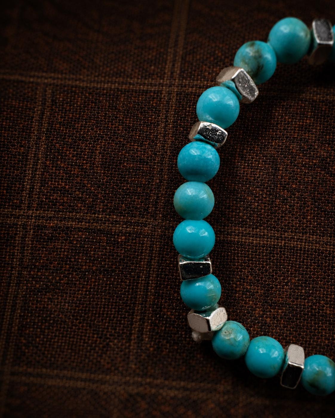 Vintage Turquoise Silver-Plated Beaded Stretch Ring