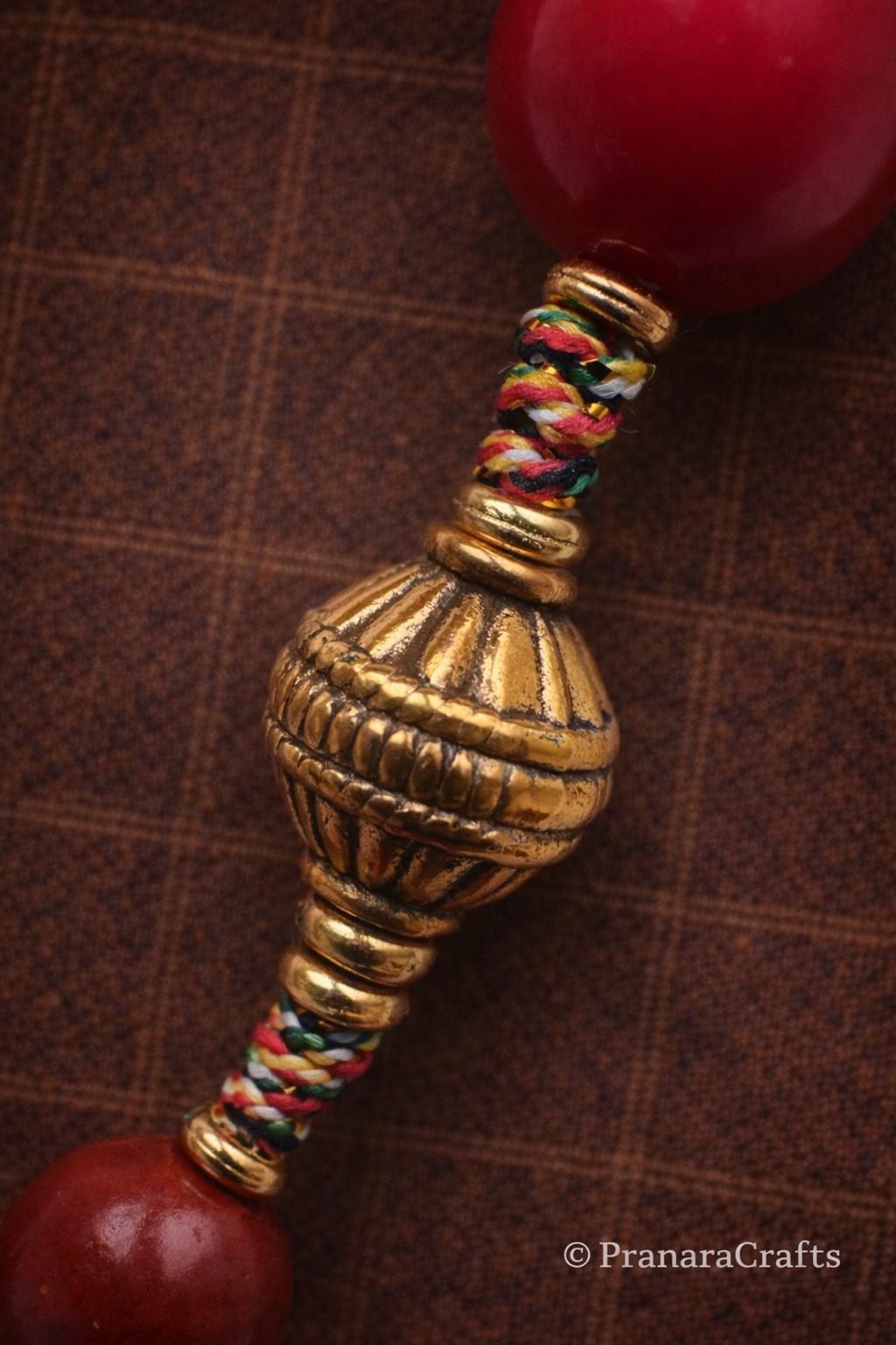 Tibetan Seven-Eye Dzi Agate Pendant Necklace, Braided Cord, Yak Bone Beads