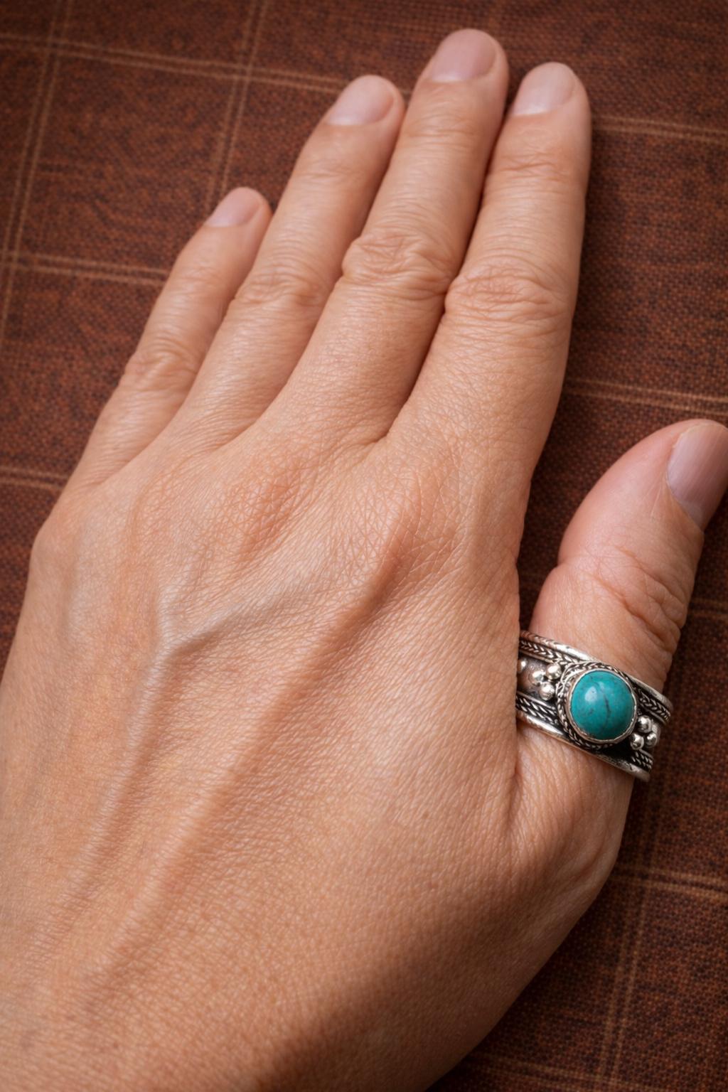 Tibetan Turquoise Ring – Adjustable Silver-Plated Copper Ring | Unisex Tibetan-Style Jewelry