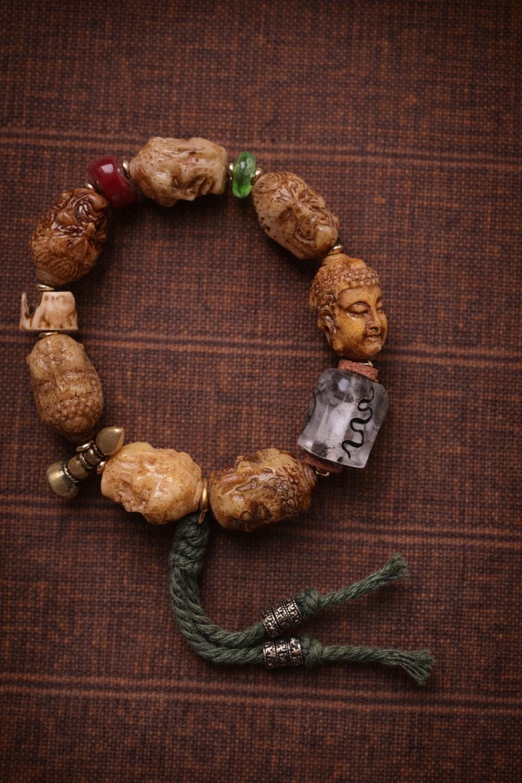 Tibetan Carved Bone Bracelet – Vintage Meditation Beads | Handmade Spiritual Style Jewelry