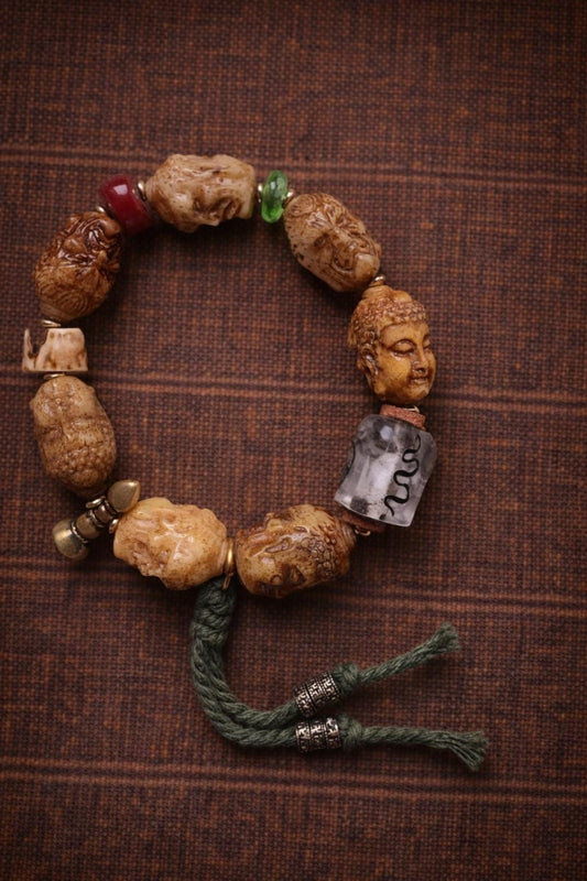 Tibetan Carved Bone Bracelet – Vintage Meditation Beads | Handmade Spiritual Style Jewelry
