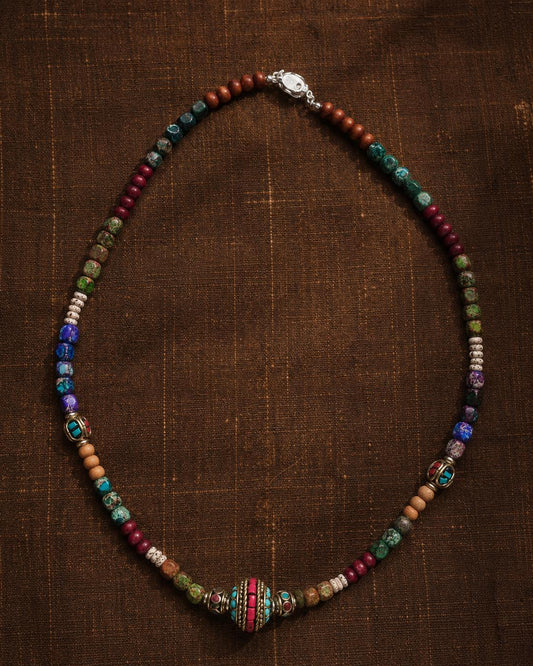 One of a Kind Tibetan Lhasa Necklace, Only One Available, Colorful Handmade Gemstone Beaded Jewelry