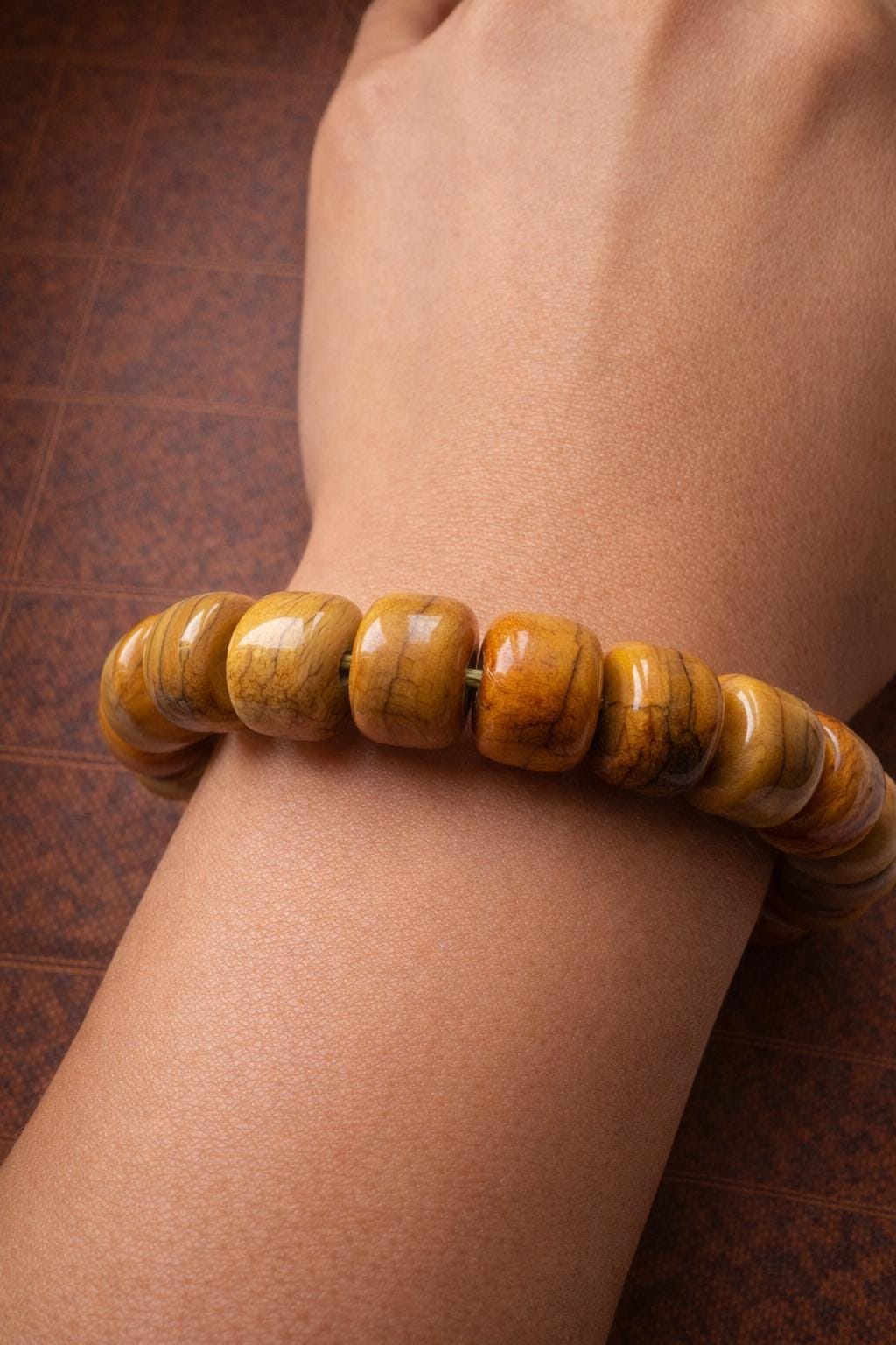 Tibetan Yellow Yak Bone Bracelet – Vintage Barrel Beads with Aged Patina | Unisex