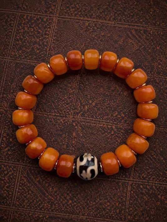 Yellow Yak Bone Bracelet with Vase Dzi Bead | Tibetan Style Unisex Bracelet