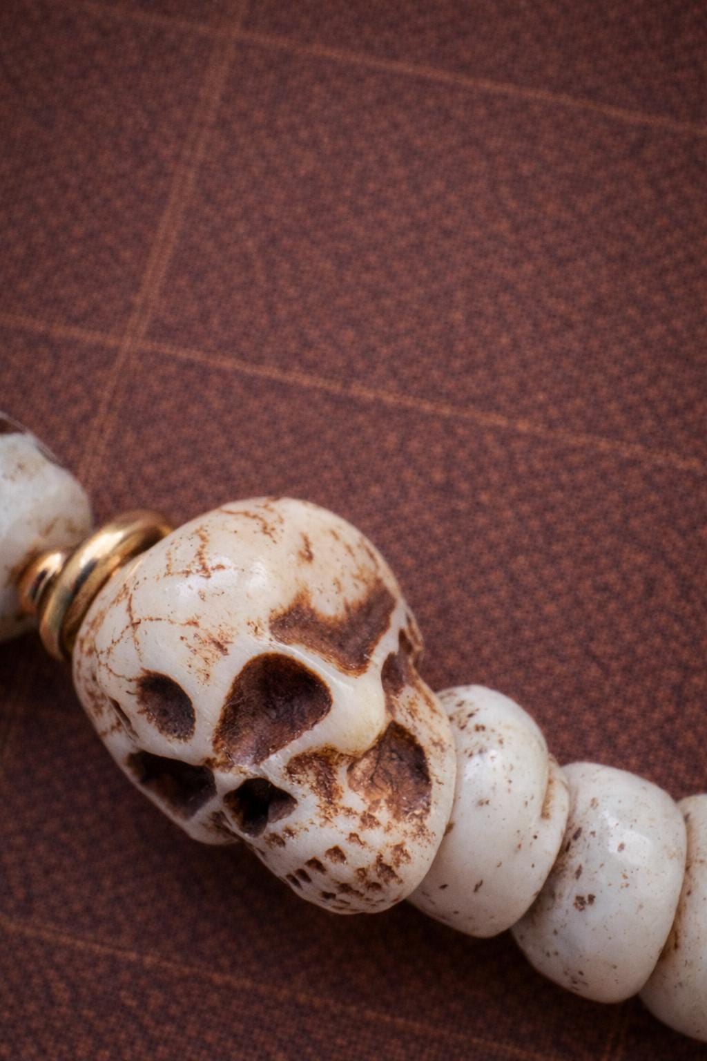 Yak Bone Skull Bracelet – Small Bead Tibetan Amulet | Vintage Protection Jewelry