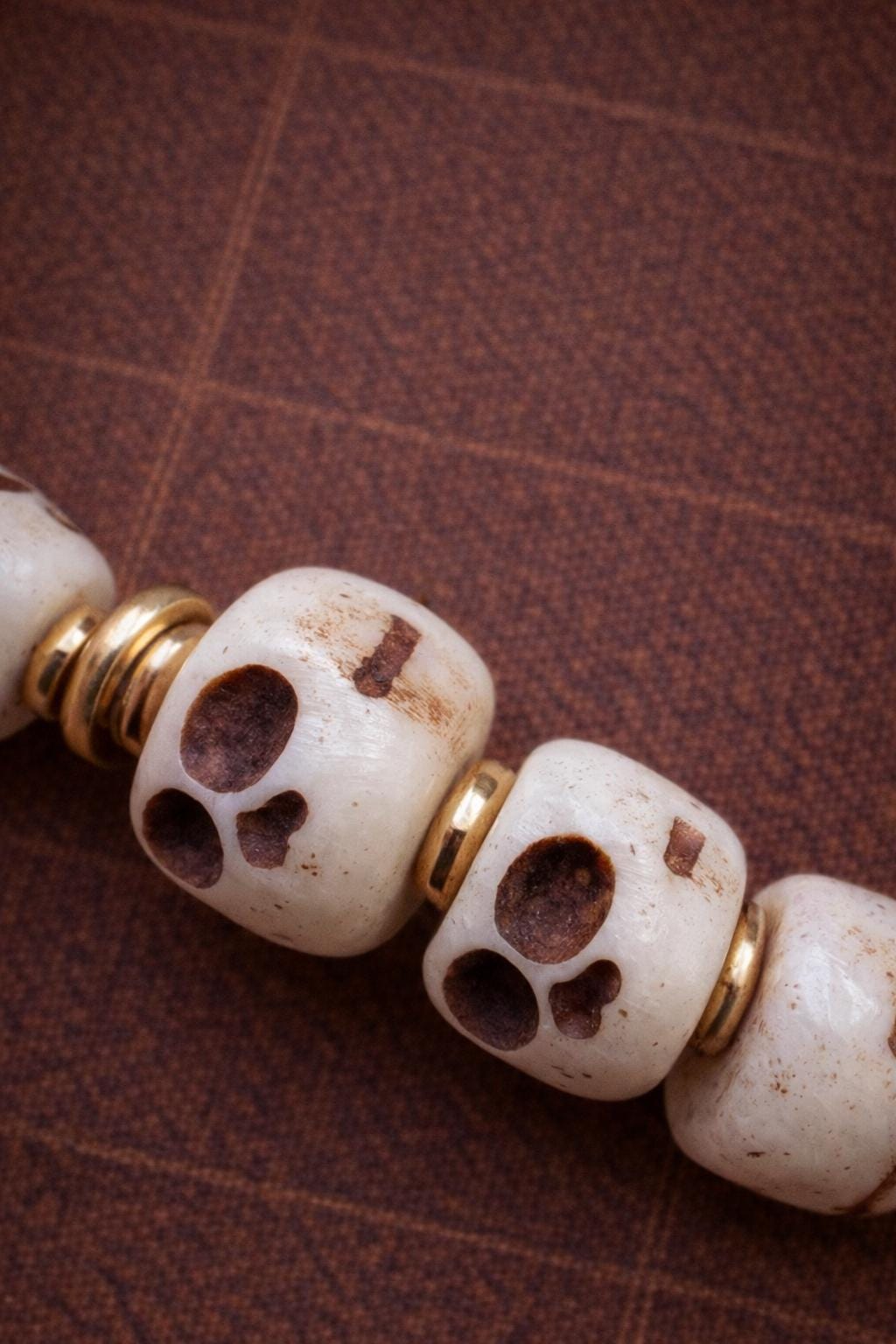 Yak Bone Skull Bracelet – Small Bead Tibetan Amulet | Vintage Protection Jewelry