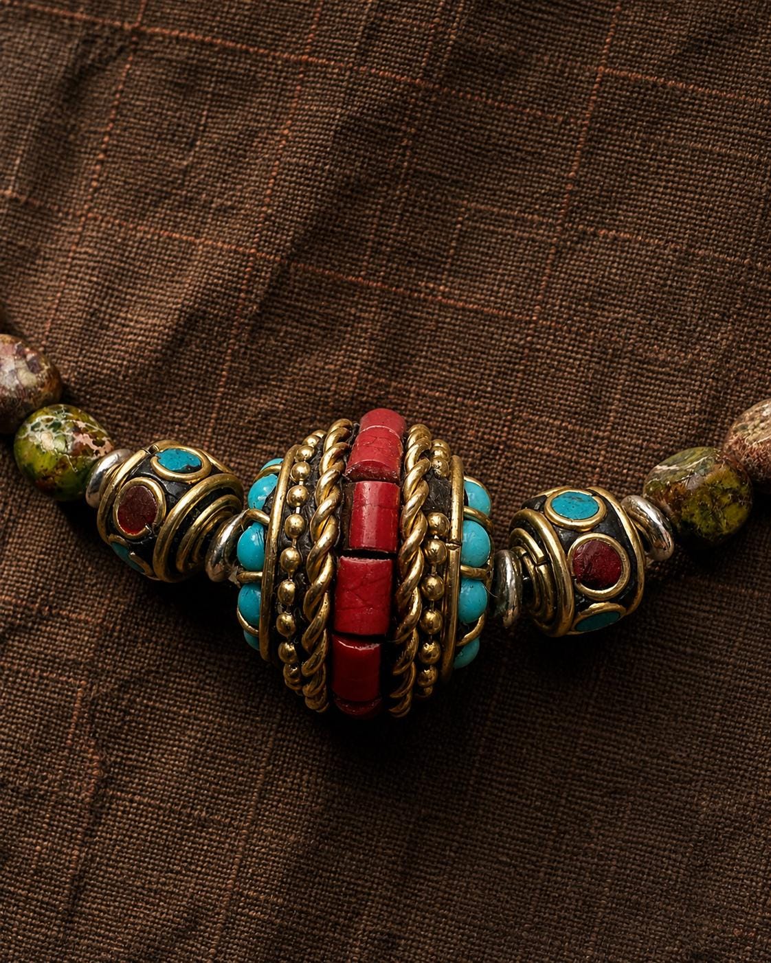 One of a Kind Tibetan Lhasa Necklace, Only One Available, Colorful Handmade Gemstone Beaded Jewelry
