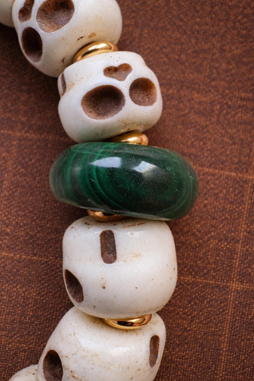 Yak Bone Skull Beaded Bracelet – Small Size | Tibetan Vintage Protection Amulet